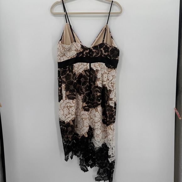 Bardot Lace Cocktail Dress Black White Nude Floral Bodycon Asymmetrical Hem 10 - Picture 8 of 11